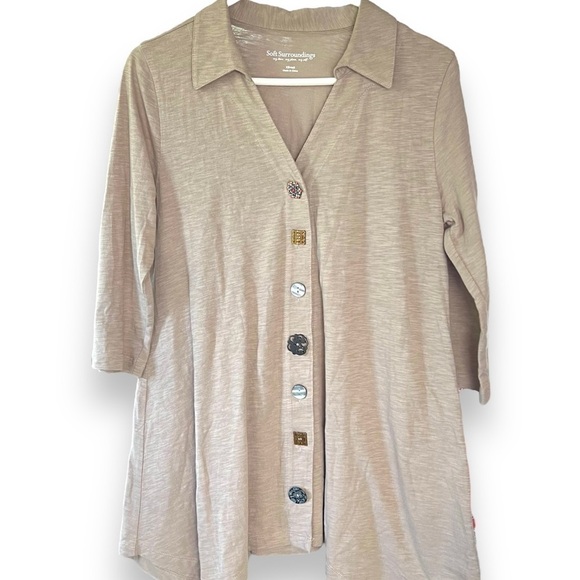 Soft Surroundings Danielle Button Top Tunic Asymmetrical Hem 3/4 Sleeves XS - Picture 2 of 10
